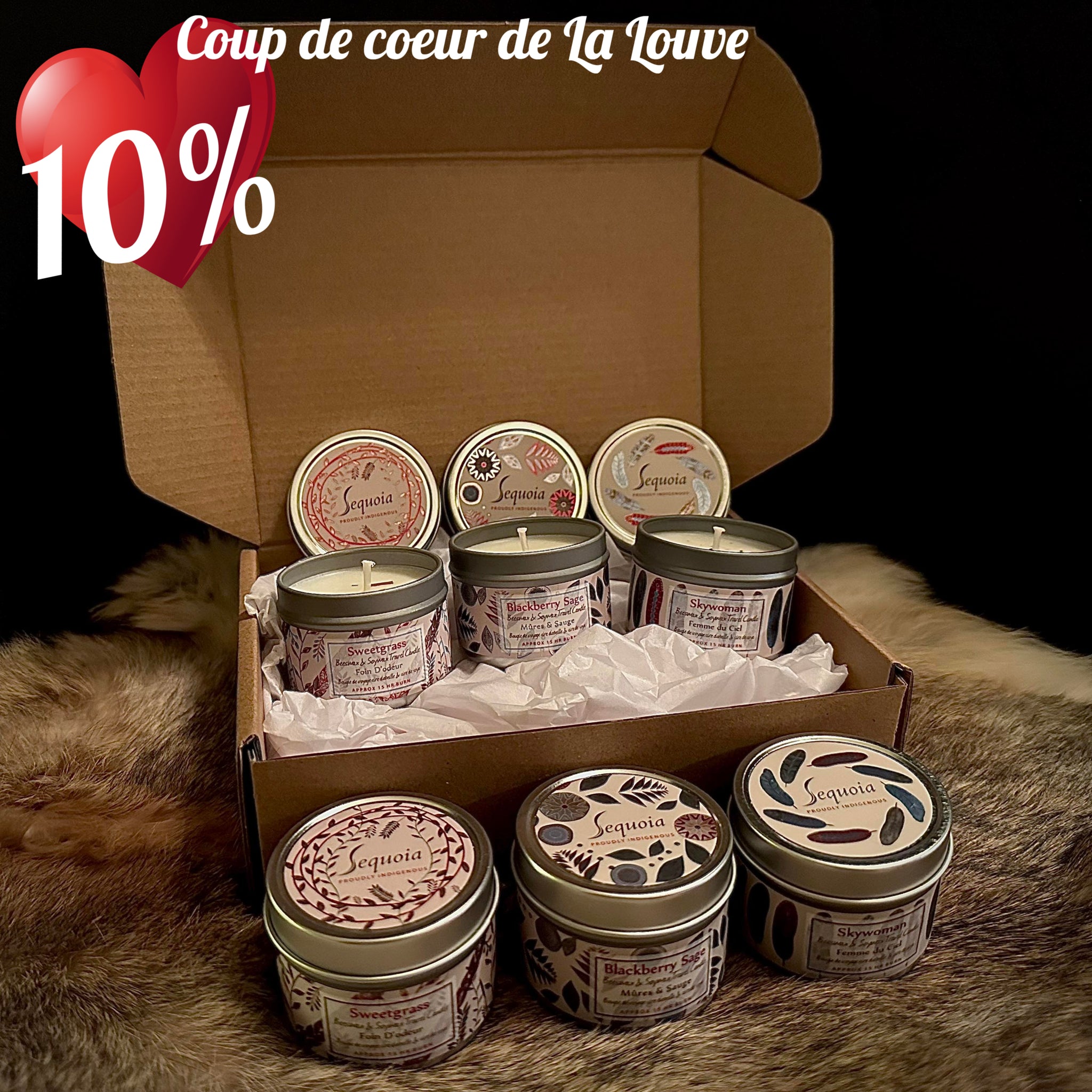 **COUP DE COEUR! NOTRE PLUS GROS VENDEUR♥ Coffret 'Trio de bougies' Foin d'odeur sacré/Mûre et sauge/Femme céleste. Sequoia, produits 100% autochtones du Québec! (Voir description complète).