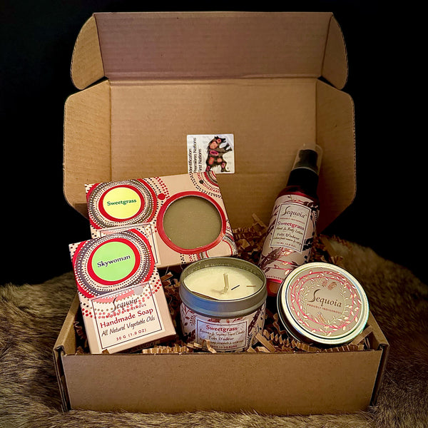 **COUP DE COEUR DE LA LOUVE ET DES CLIENTS ♥ À DÉCOUVRIR! GROS VENDEUR! Coffret bien-être #1 «Foin d'odeur sacré/Sweet grass»  Sequoia, produits 100% autochtones du Québec!