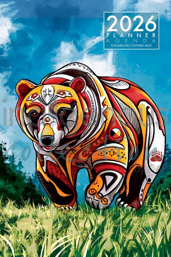 AGENDA hebdomadaire, anglais/français. -L'esprit De l'ours- ARTISTE. White, Stéphanie *L'artiste ou le titulaire des droits d'auteur a perçu des redevances pour la vente de ce produit. Conçu au Canada.