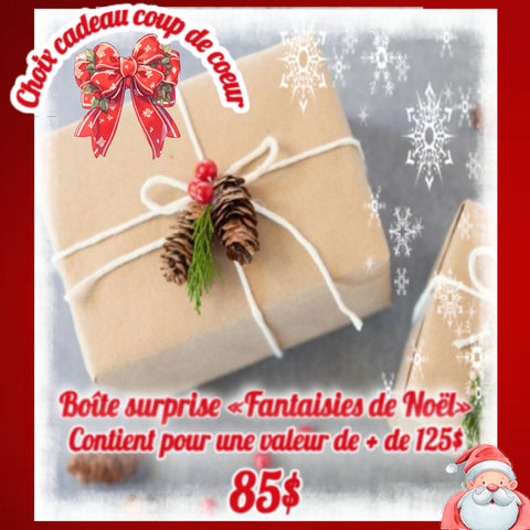 Boite surprise 'Fantaisies de Noël'. Contient pour 125$ de produits pour le prix festif de 85$. QUANTITÉ LIMITÉ, 12 SEULEMENT!