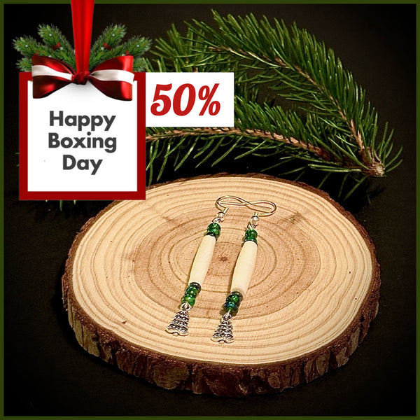 #2: Boucles d'oreilles 'La festive #2. Os de cervidé et perles hématite veritable.1 3/4''. Attaches, crochets pour boucles d'oreilles en argent sterling 925, Silver Hooks(Hypoallergénique). (LIVRAISON INCLUSE DANS LE PRIX)