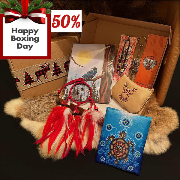 BOXING DAY 50%!Coffret cadeau découverte autochtone #1: 70.00$ pour une valeur de 140$ + cadeau avec achat, carte de souhaits de Noël. SANS TAXES. (Voir description complète)