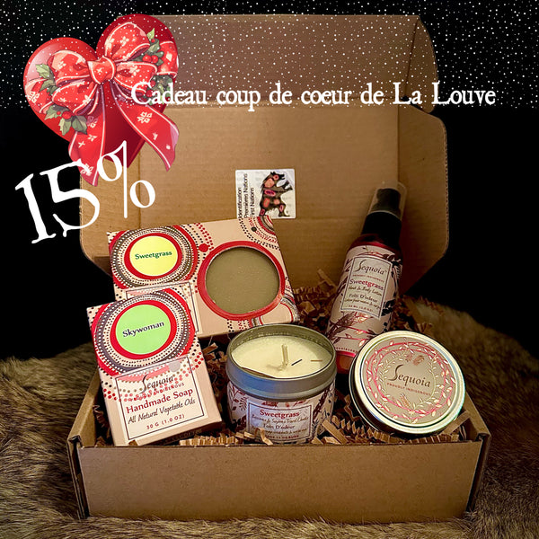 **COUP DE COEUR DE LA LOUVE ET DES CLIENTS ♥ À DÉCOUVRIR! GROS VENDEUR! Coffret bien-être #1 «Foin d'odeur sacré/Sweet grass»  Sequoia, produits 100% autochtones du Québec!