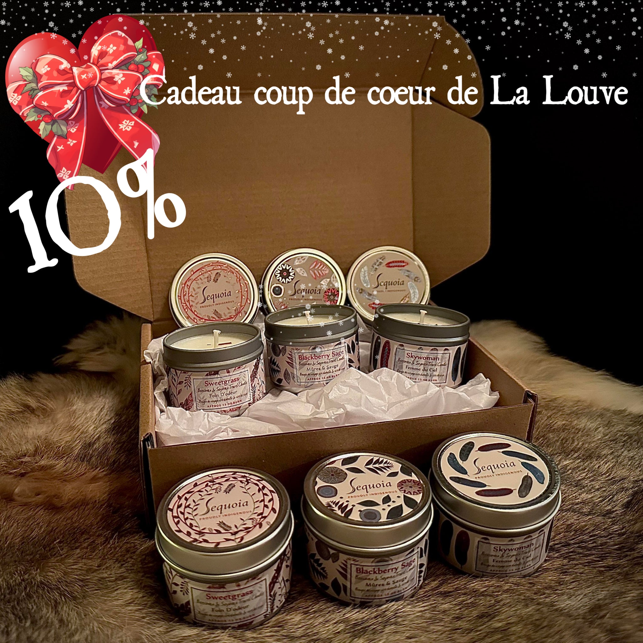**COUP DE COEUR! NOTRE PLUS GROS VENDEUR♥ Coffret 'Trio de bougies' Foin d'odeur sacré/ Jingle dress/ Femme céleste. Sequoia, produits 100% autochtones du Québec! (Voir description complète).