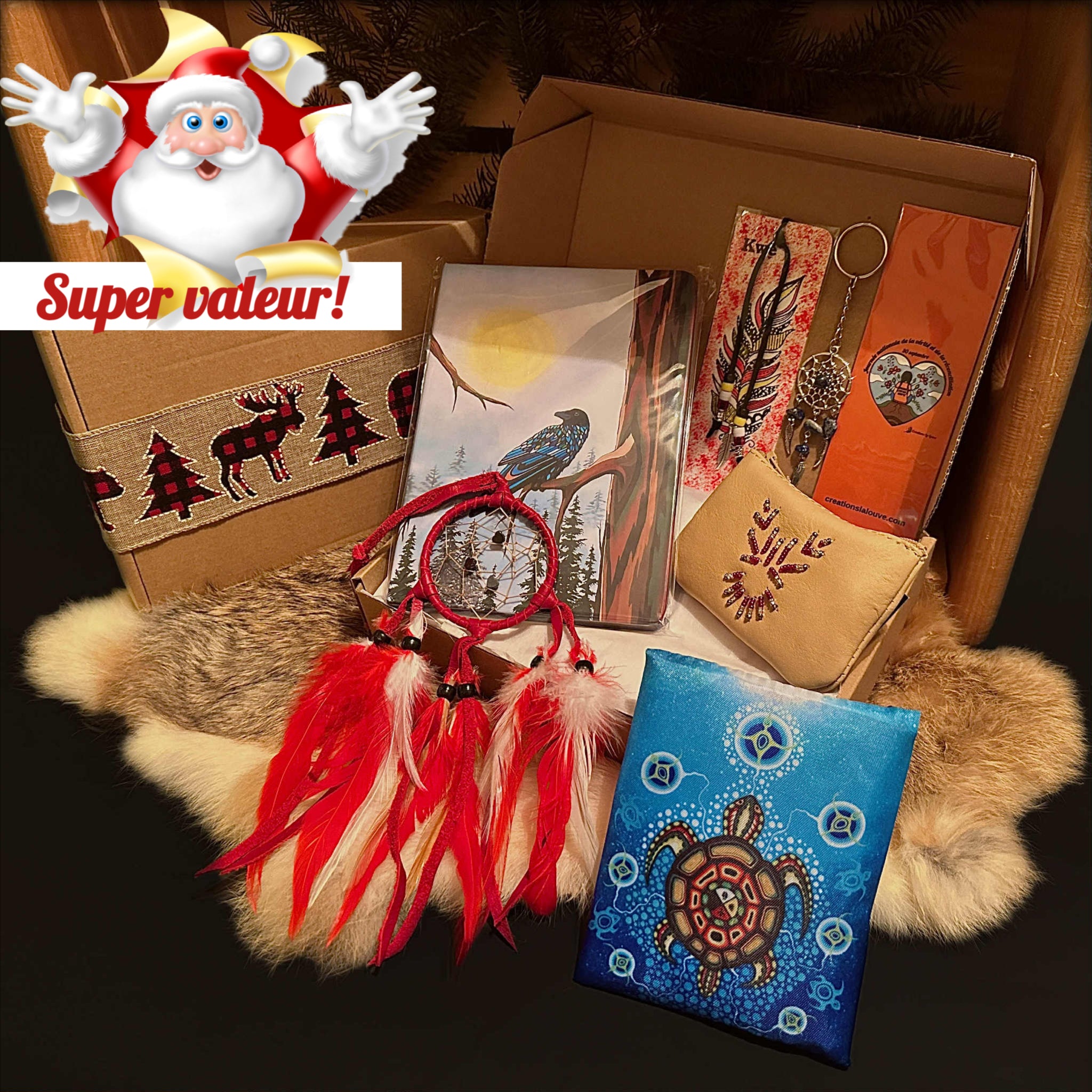Coffret cadeau découverte autochtone #1: 96.50$ pour une valeur de 140$ + cadeau avec achat, carte de souhaits de Noël. SANS TAXES. (Voir description complète)