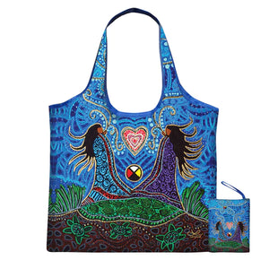 Grand sac de courses RÉUTILISABLE multifonctions. «Souffle de vie Sac » Artiste autochtone Leah Dorion.(LIVRAISON INCLUSE DANS LE PRIX)