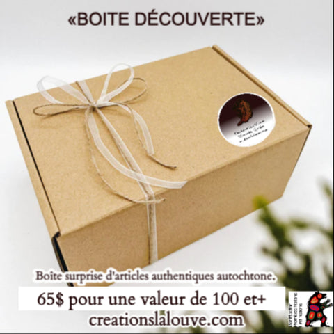 **«BOITE DÉCOUVERTE» Cette boite surprise d'articles, soigneusement sélectionnés par LA LOUVE. Valeur de + de 100$ pour 65$(Livraison NON incluse) QUANTITÉ TRÈS LIMITÉ!