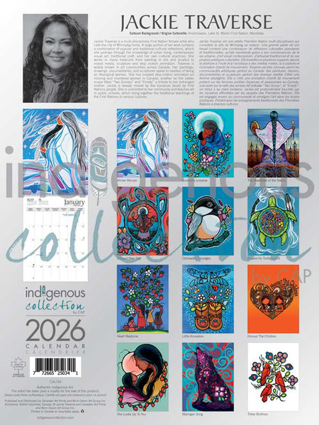 CALENDRIER 2026 anglais/français. -ARTISTE.  Traverse, Jackie  *L'artiste ou le titulaire des droits d'auteur a perçu des redevances pour la vente de ce produit. Conçu au Canada.