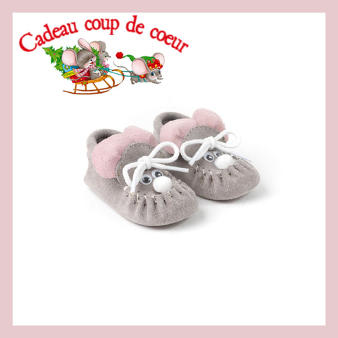 #258B. Mocassin pour bébé. TSOU'NIATEN'AH (SOURIS).(Livraison incluse dans le prix)