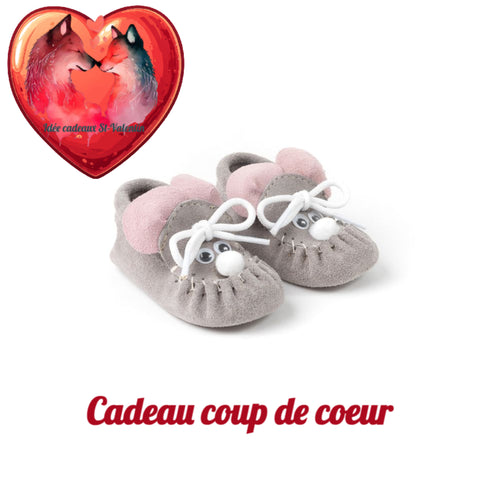 #258B. Mocassin pour bébé. TSOU'NIATEN'AH (SOURIS).(Livraison incluse dans le prix)