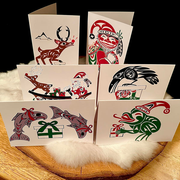 *Ensemble de 6 cartes de souhaits* Collection : ‘Noël Salish’. Artiste autochtone Doug LaFortune(#2) * (LIVRAISON GRATUITE!)