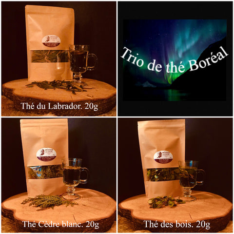 WOW! SUPER PROMO!-Trio de thé (3 sacs de 20g chaque). Thé du Labrador, thé des bois, thé de cèdre blanc. LIVRAISON NON INCLUSE!