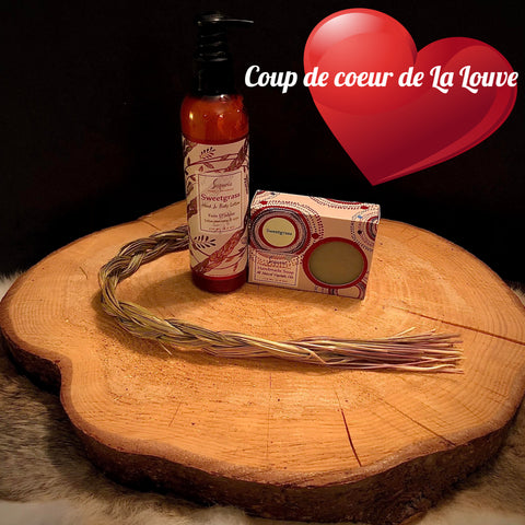 DUO Lotion pour le corps+savon «Foin d'odeur sacré/Sweetgrass» Sequoia, produits 100% autochtones du Québec!