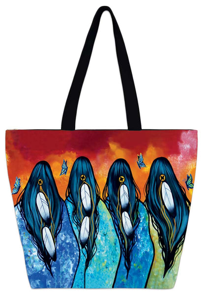 *Grand sac fourre-tout à fermeture éclair « TOBACCO WOMEN » Chaque fourre-tout présente de l'art authentique autochtone.